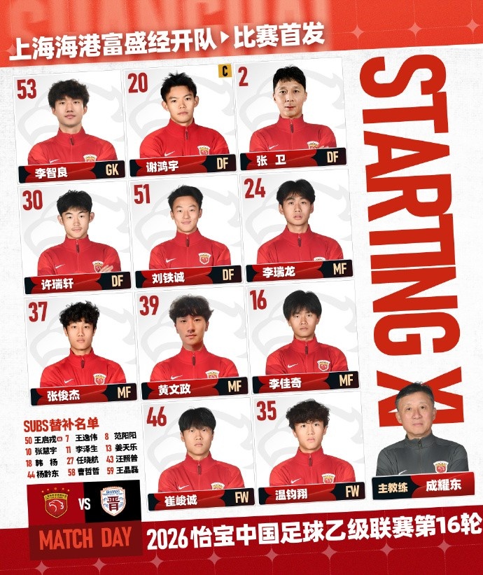 中乙第16轮今日开战 海港富盛经开主场迎山西崇德荣海